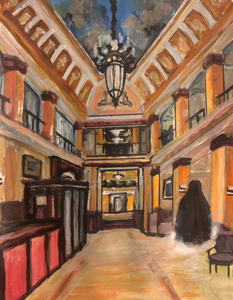 Painting of the Pfister Hotel lobby by Anna Huffman